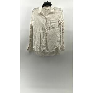 H&M Women’s White Regular Fit Linen Button-Up Long Sleeve Top SZ XS